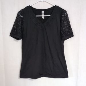 B Black Vneck Sheer Short Sleeve Tshirt Blouse Size Medium